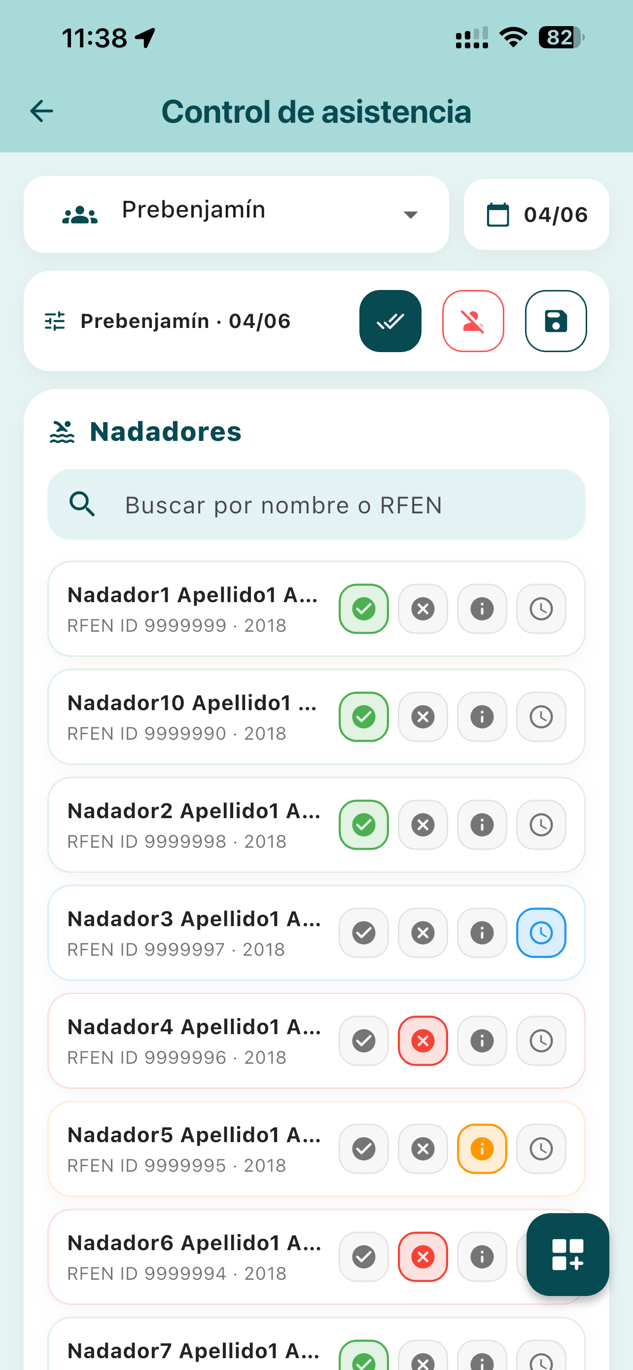 Lista asistencia Coach