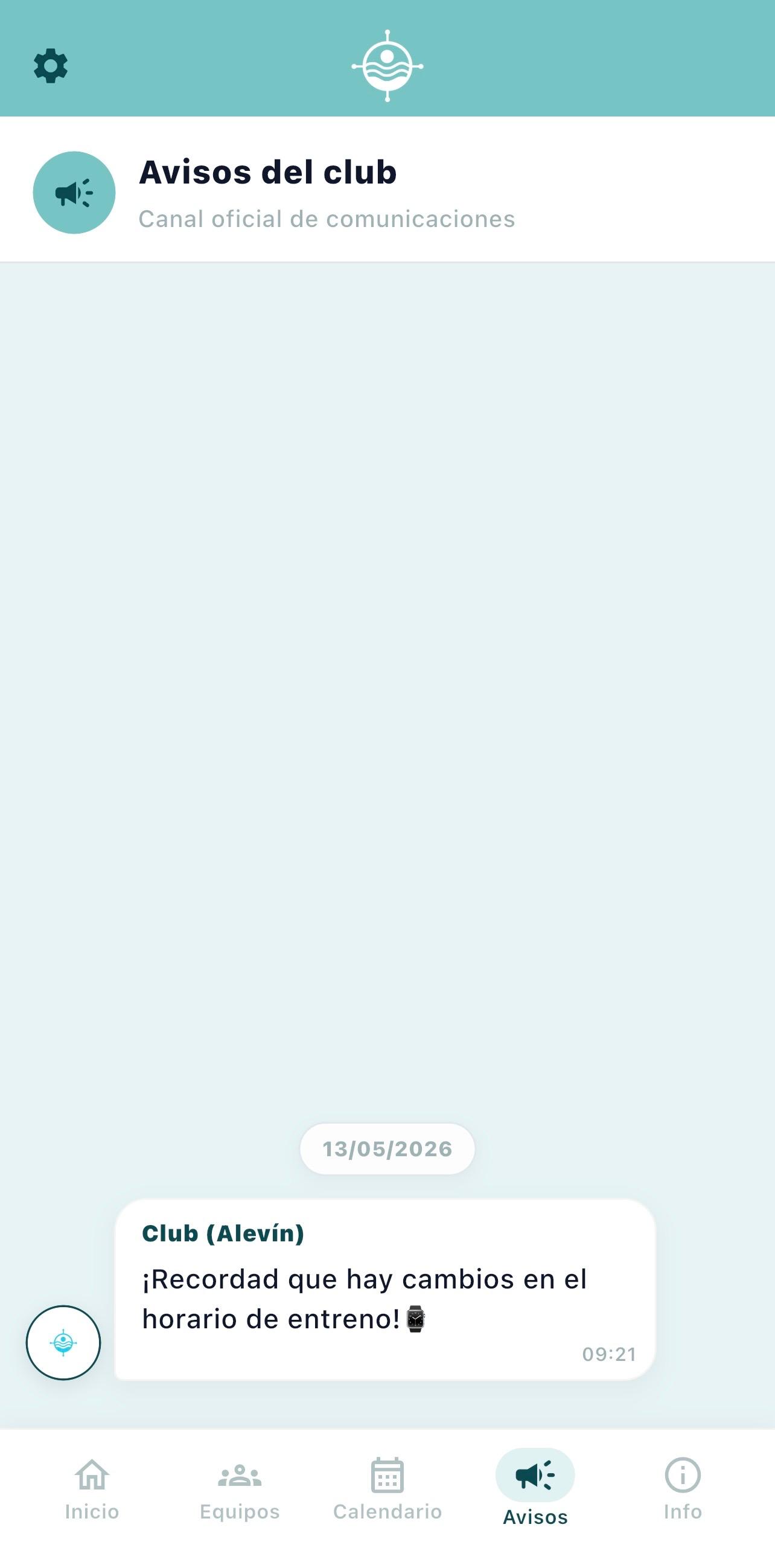 Captura real de la pantalla Avisos del club de SwimHub